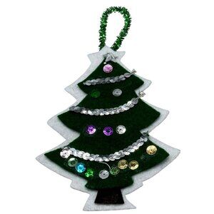 Handmade felt sequin tree ornament green white 8" READ